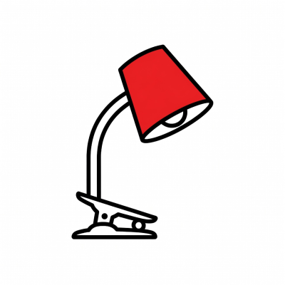 Flat vector illustration of a clip lamp clamped to the edge of a narrow desk