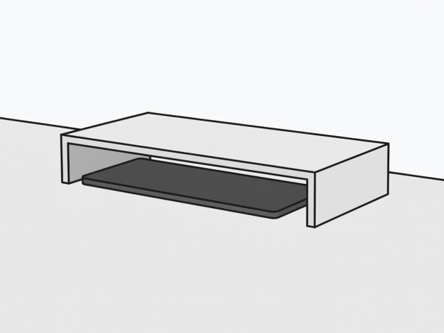 Flat vector illustration of a monitor riser with a keyboard slid underneath